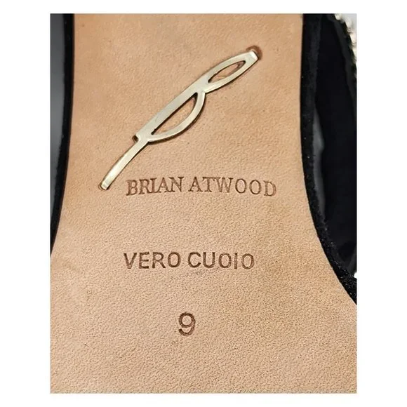 B BRIAN ATWOOD BFLORETO Suede Crystal Embellished Sandals T-Strap Black - Picture 14 of 14